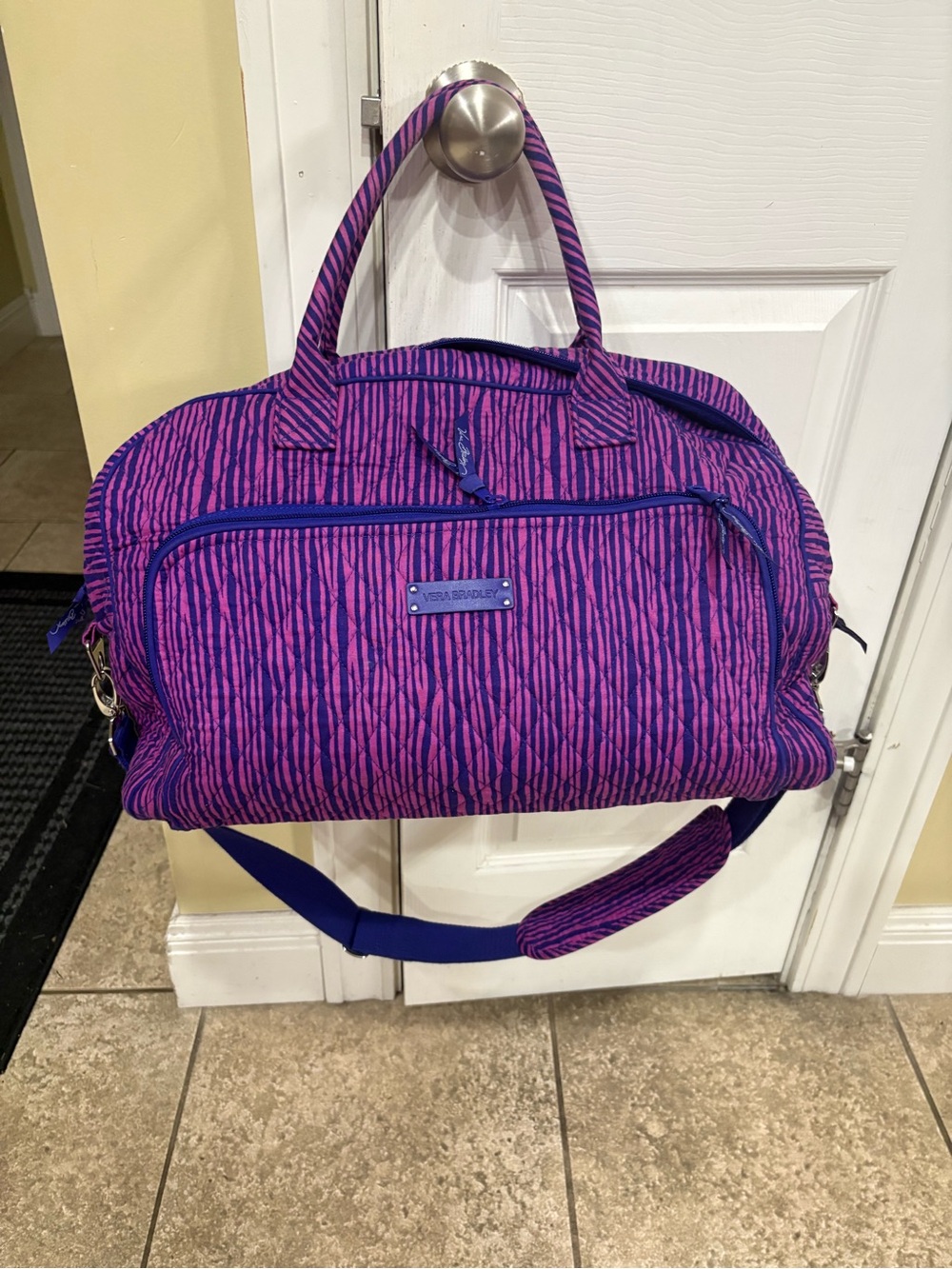 Vera Bradley Pink and Purple Zebra Quilted Travel Bag